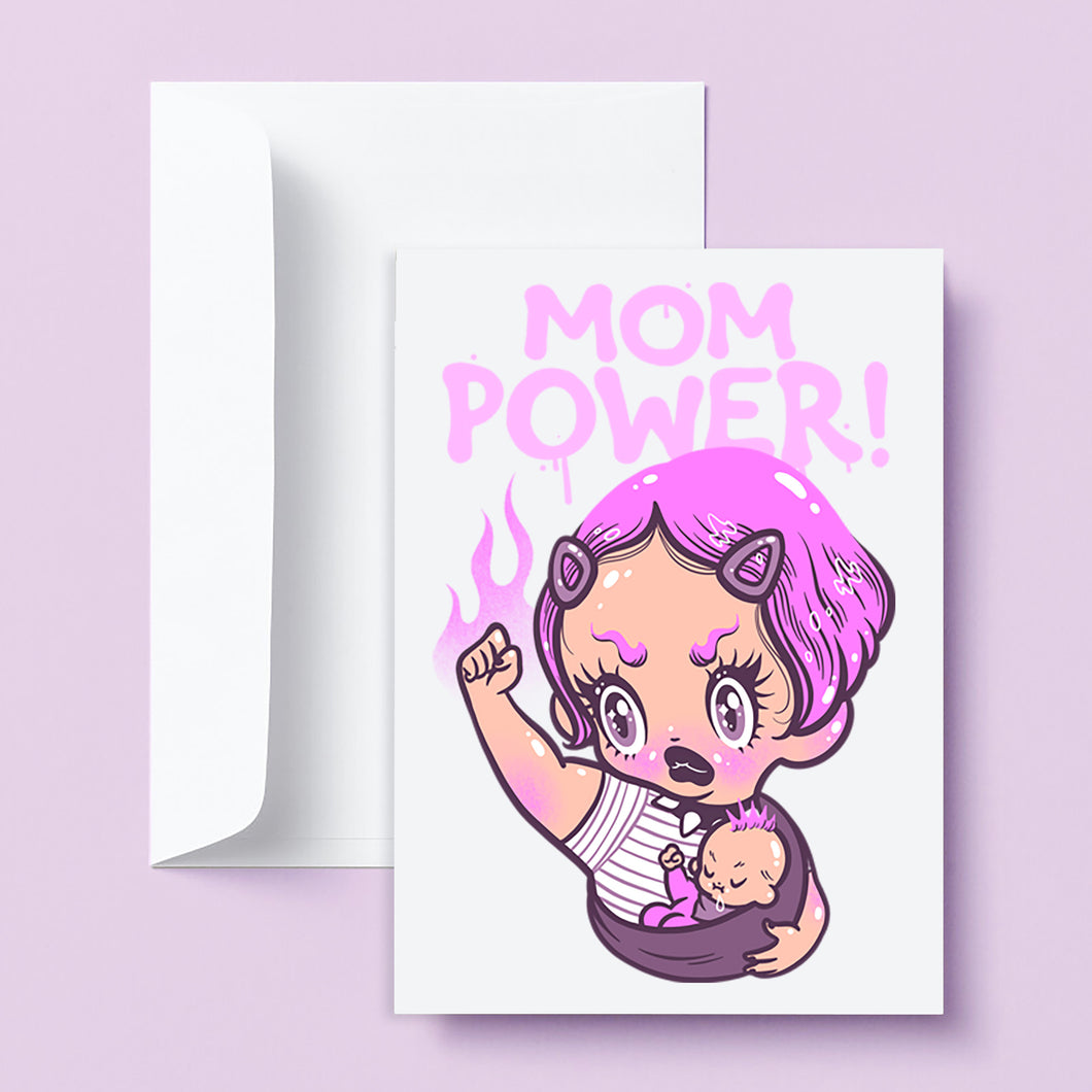 'Mom Power' - 1 Blank Greeting Card + Envelope