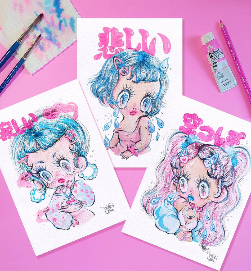 Discounted Bundle of 3 Sad Babes - A4 Size Prints